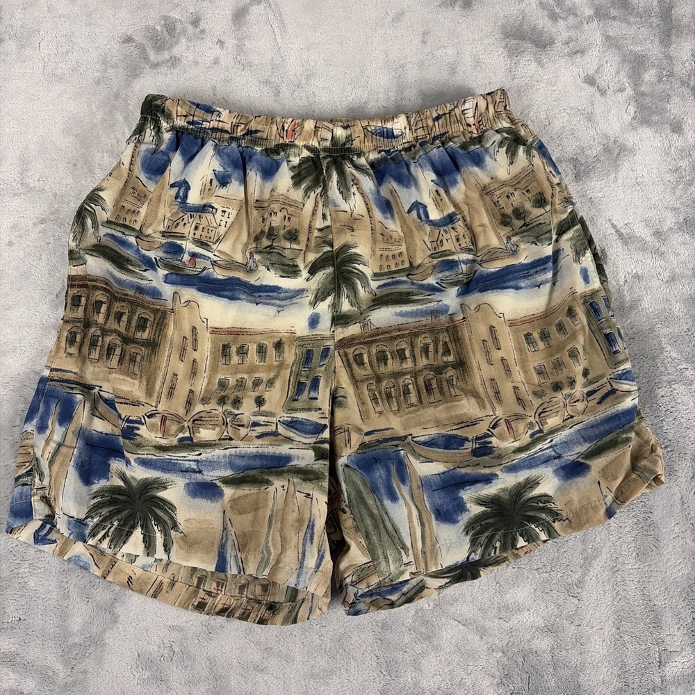 Vintage Nautica Beach Palm Print Swim Trunk Shorts Men's Swimwear Medium